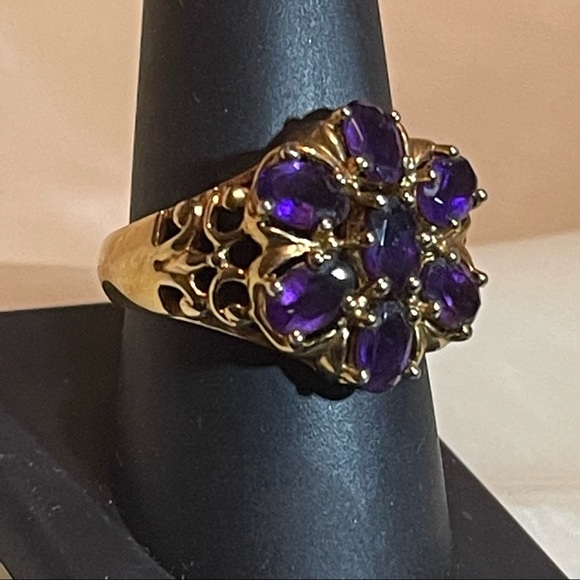 🍇Fabulous Vintage Style 14k Gold Over Silver Filigree Amethyst Flower Ring! - Picture 11 of 15